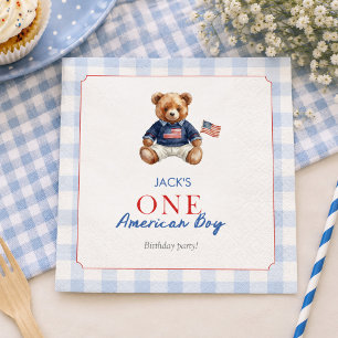 Serviette En Papier Ourson Teddy Américain Prépa à carreaux bleus Garç