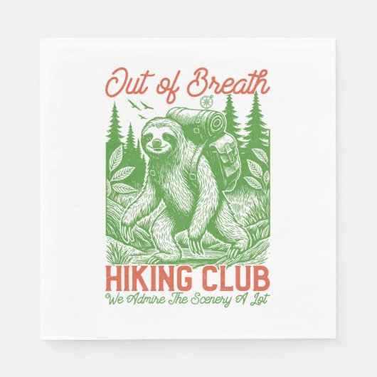 Serviette En Papier Out Breath Funny Sloth Randonnée Club (Devant)