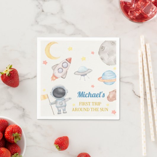 Serviette En Papier Outer Space Boy 1er Voyage autour du soleil Annive (En situation)