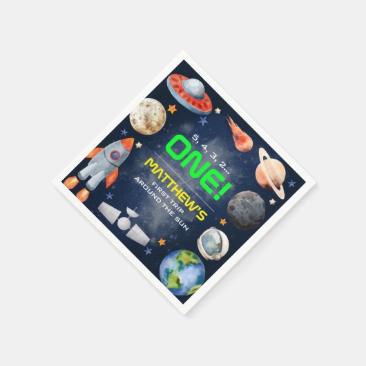 Serviette En Papier Outer Space First Birthday (Coin)