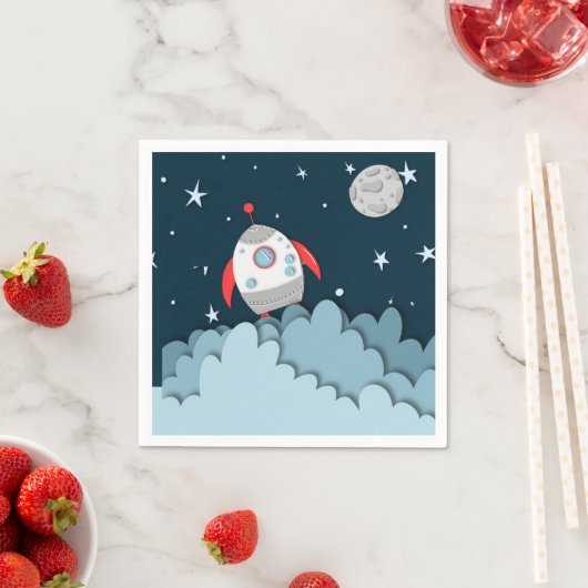 Serviette En Papier Outer Space Rocket Ship Birthday Party (En situation)