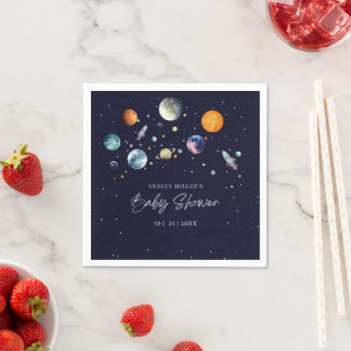 Serviette En Papier Over The Moon Boy Baby Shower Invite, Space Galaxy