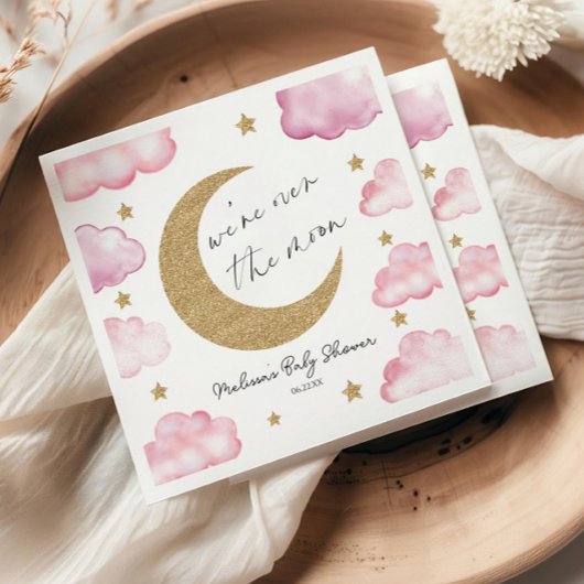 Serviette En Papier Over The Moon Celestial Pink Clouds Baby Shower