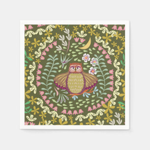Serviette En Papier Owl Folk Green