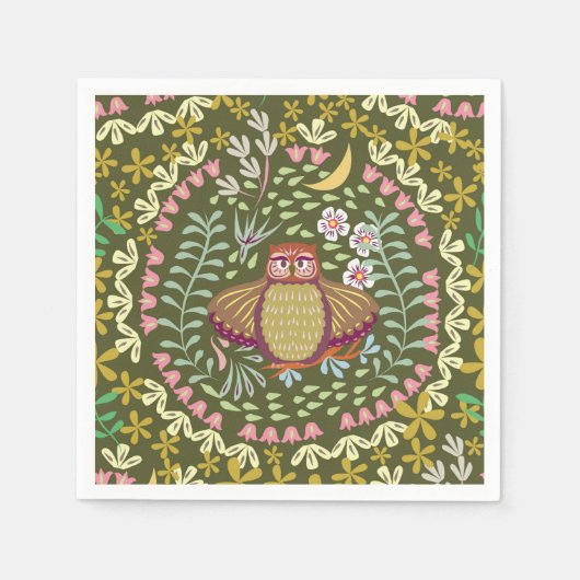 Serviette En Papier Owl Folk Green (Devant)