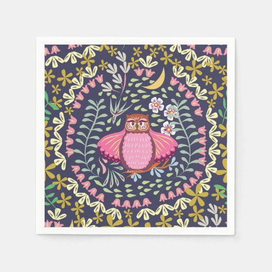 Serviette En Papier Owl Folk Navy (Devant)