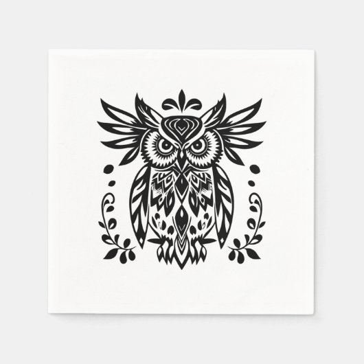 Serviette En Papier Owl Lovers Rustic Woodlands Black White Bohemian  (Devant)
