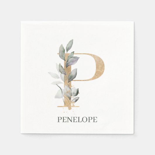 Serviette En Papier P Monogramme Floral Serviettes personnalisées (Devant)