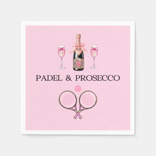 SERVIETTE EN PAPIER PADEL NAPKIN: PADEL & PROSECCO CLASSIC PINK-BLACK (Devant)