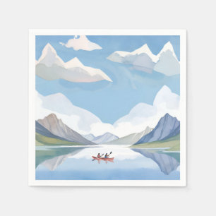 Serviette En Papier Pagaie sur le lac   Aquarelle Montagnes Nature