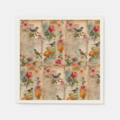Serviette En Papier Page de Junk Journal avec fleurs + oiseaux - (Devant)