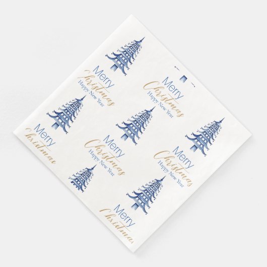 Serviette En Papier Pagode Bleue Arbre de Noël Motif (Coin)