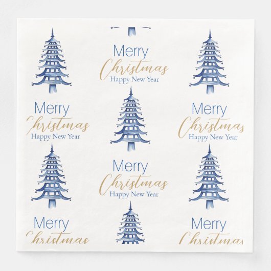 Serviette En Papier Pagode Bleue Arbre de Noël Motif (Devant)