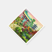 Serviette En Papier Pagode Japonaise Sakura Et Cascade (Coin)