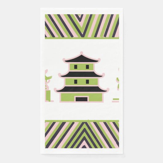 Serviette En Papier Pagode rose verte Stripe chinois (Devant)