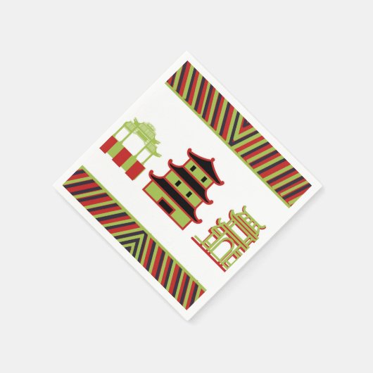Serviette En Papier Pagode verte rouge en Chine (Coin)