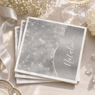 Serviette En Papier Pailleté Argenté Glam Bling Métallisé Personnalisé