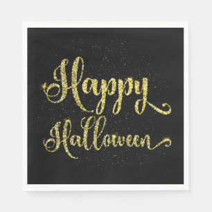 Serviette En Papier Pailleté doré sur fond noir Joyeux Halloween