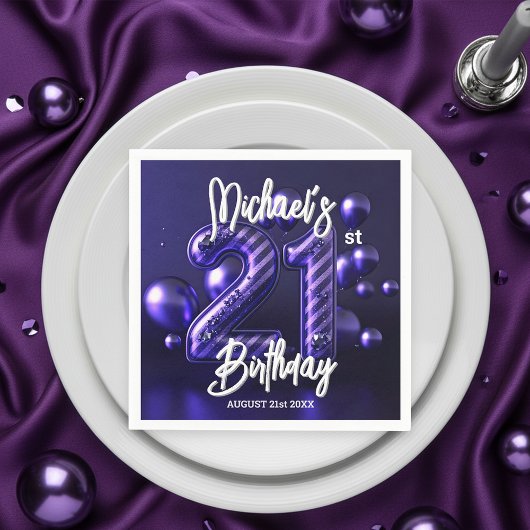 Serviette En Papier Pailleté métallisé violet glamour pour 21e anniver