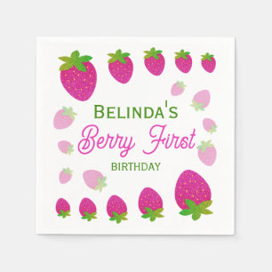 Serviette En Papier Pailleté Y2K Fraise Berry Premier 1er Anniversaire