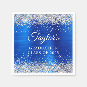 Serviette En Papier Paillettes Argentées Bleu Royal Feuille d'Aluminiu