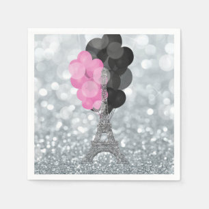 Serviette En Papier Paillettes argentées et ballons Paris Tour Eiffel 