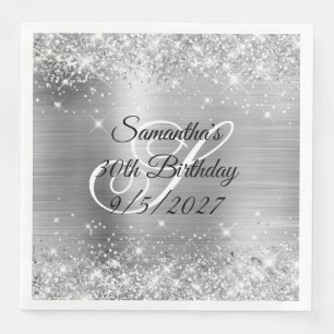 Serviette En Papier Paillettes d'argent et 30e anniversaire de papier