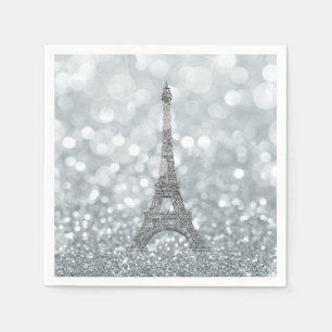 Serviette En Papier Paillettes d'Argent Étincelle Tour Eiffel Glam