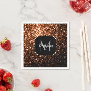 Serviette En Papier Paillettes de faux cuivre brun bronze Monogramme s