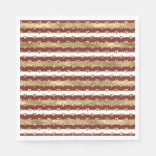 Serviette En Papier Paillettes de Noël Or Rouge Cœurs Rayures