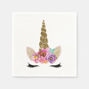 Serviette En Papier Paillettes Dorées Corne de Licorne Magique Fête d'