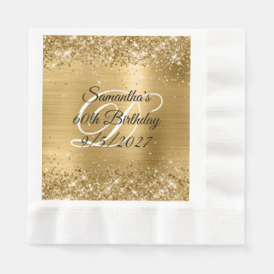Serviette En Papier Paillettes et feuille d'or faux 60e anniversaire
