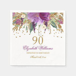 Serviette En Papier Paillettes Florales Étincelantes Améthyste 90e Ann