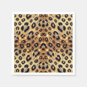 Serviette En Papier Paillettes Glam Or Imprimé Léopard Guépard Noir 
