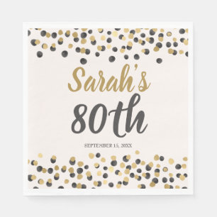 Serviette En Papier Paillettes Or Noir 80e Anniversaire