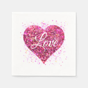 Serviette En Papier Paillettes rose mousseux, amour graffiti valentine
