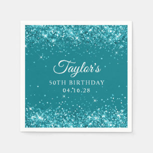 Serviette En Papier Paillettes Turquoise foncé 50e Anniversaire