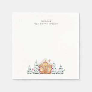 Serviette En Papier Pain d'épices maison arbres neigeux minimaliste No