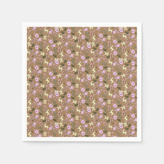 Serviette En Papier Pain d'épices rétro Deer Candycane Traite Noël (Devant)