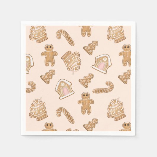 Serviette En Papier Pain d'épices rose doux motif de Noël (Devant)
