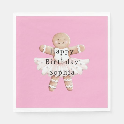 Serviette En Papier Pain d'épices rose Fille Ballerina Ballet Annivers (Devant)