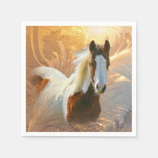 Serviette En Papier Paint Horse Gold Cocktail Standard Napkin (Devant)