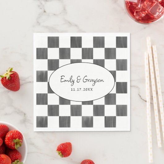 Serviette En Papier Painted Black Checkerboard Pattern Wedding (En situation)