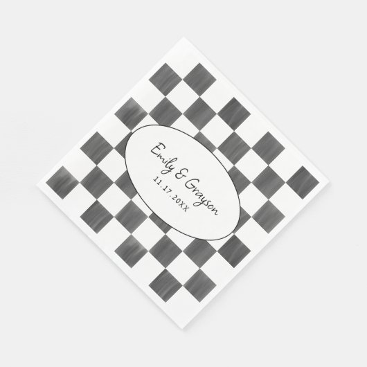 Serviette En Papier Painted Black Checkerboard Pattern Wedding (Coin)