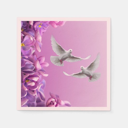 Serviette En Papier Paire De Belles Colombes Blanches (Devant)