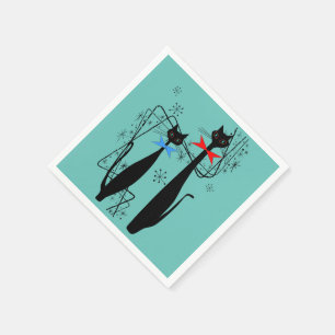 Serviette En Papier Paire de chat Cool moderne de l'ère rétro atomiq