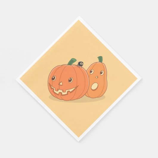 Serviette En Papier Paire de Citrouilles d'Halloween sur Jaune (Coin)