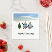 Serviette En Papier Paire de pingouin en caricature mignonne avec arbr (En situation)