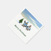 Serviette En Papier Paire de pingouin en caricature mignonne avec arbr (Coin)