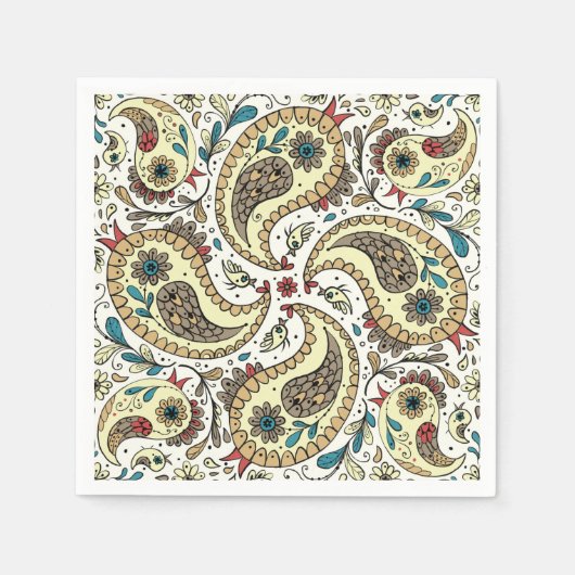 Serviette En Papier Paisers en jaune/brun et blanc (Devant)